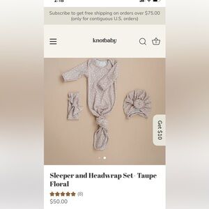 Newborn Beige Floral Knit Nightgown with Matching Headband-worn only once